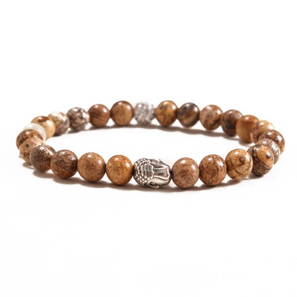 Wholesale 8mm Zinc Alloy Jupiter Stone Expandable Beaded Buddha Bracelet